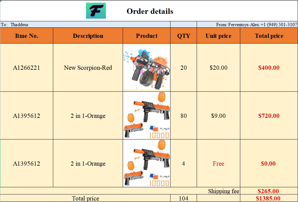 Wholesale Order List for Thaddeus White