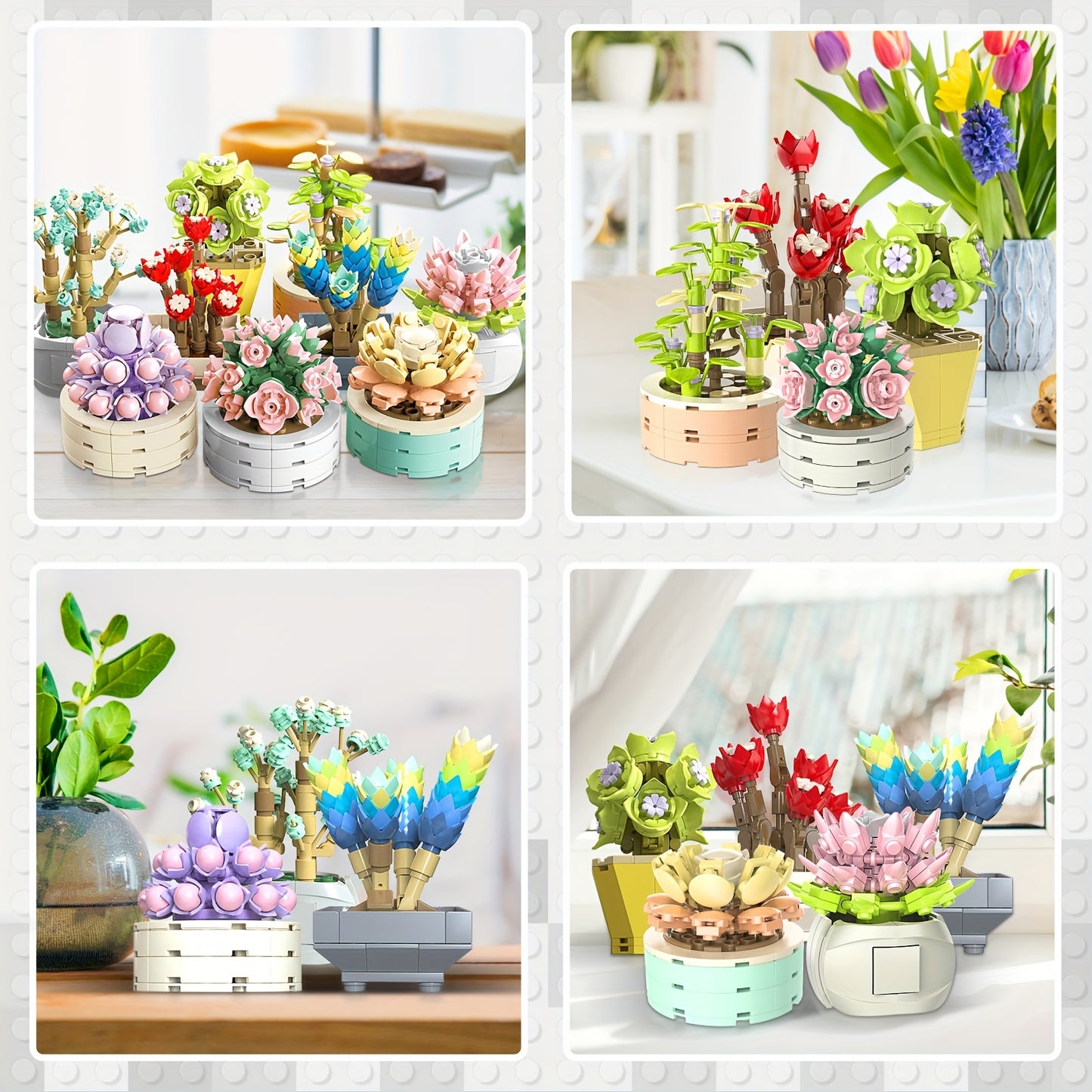 Succulents Flower Bonsai Building Blocks Set, 750 Pieces