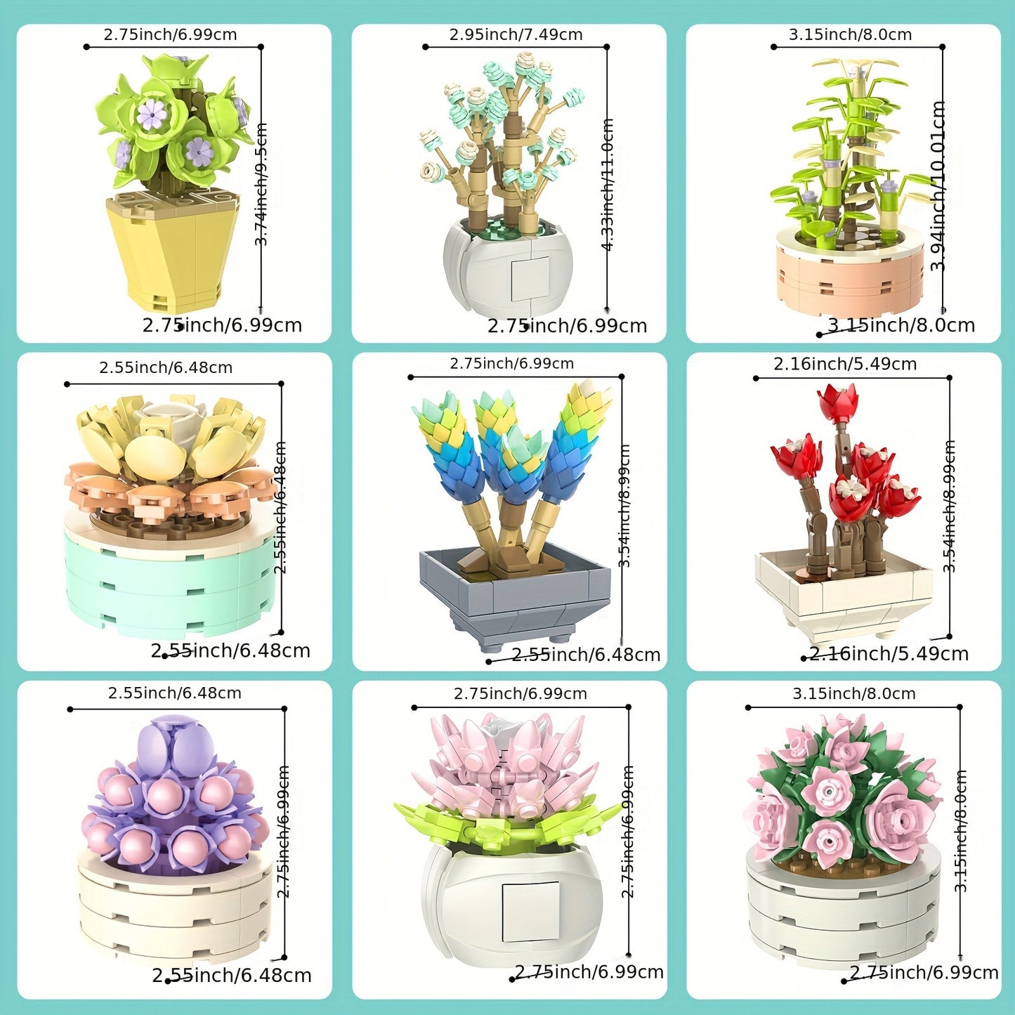 Succulents Flower Bonsai Building Blocks Set, 750 Pieces