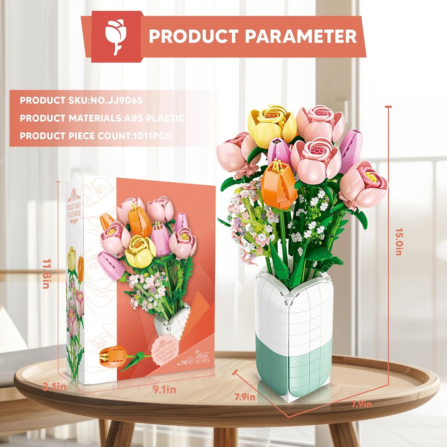 Flowers Bouquet Building Set with Vase -1011pcs