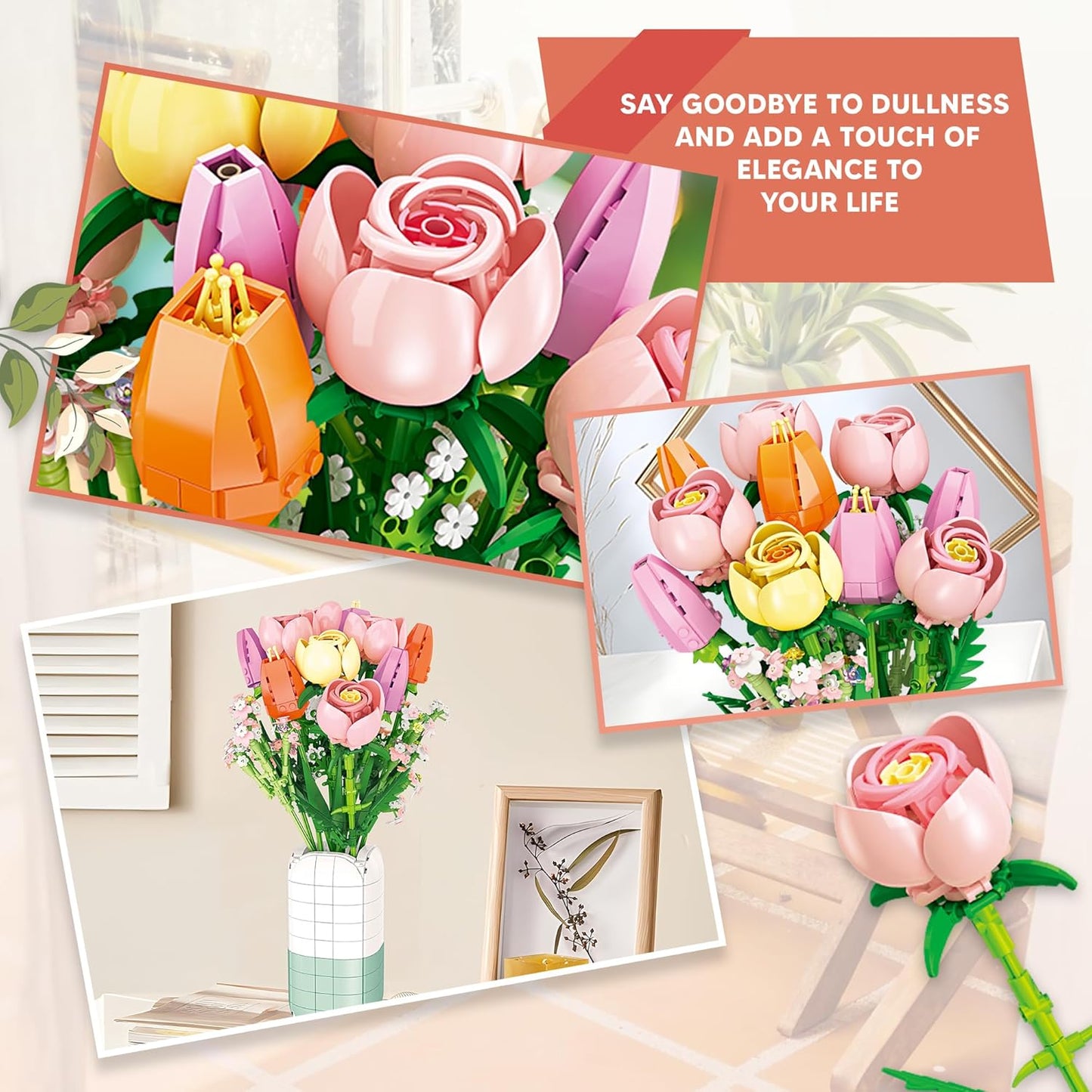 Flowers Bouquet Building Set with Vase -1011pcs