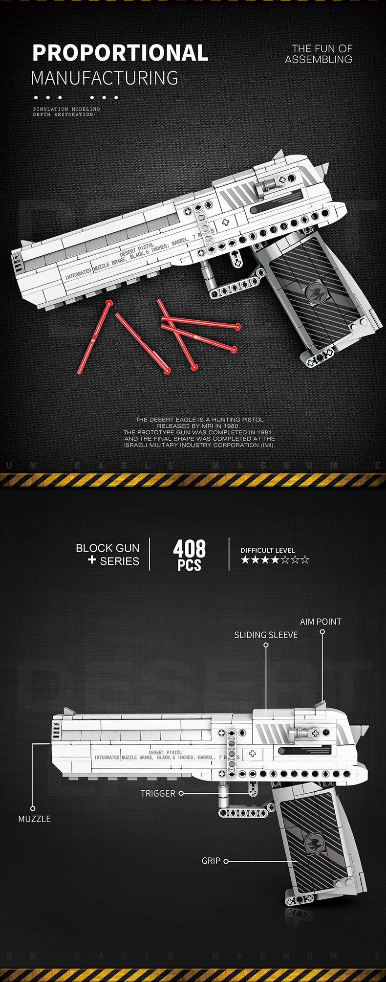Desert Eagle Submachine Gun Building Block Toys