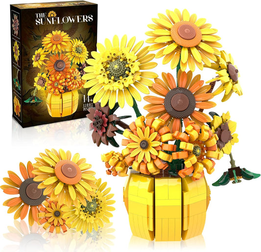 Sunflower Building Set with Vase - 1009pcs Compatible with Lego