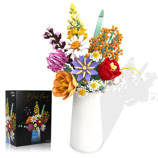 Wild Flowers Bouquet Building Set with Ceramic Vase