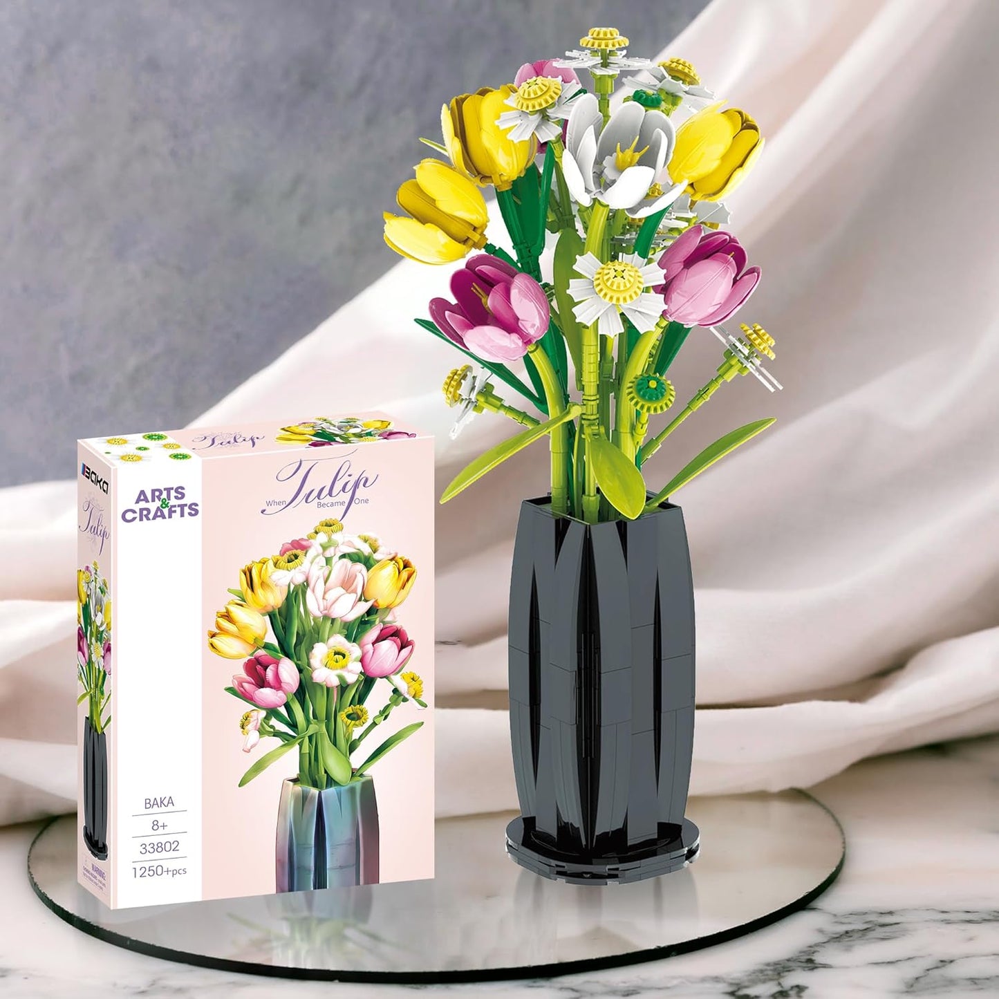 Tulips Building Blocks Set, Flowers Bouquet with Vase - 1250pcs